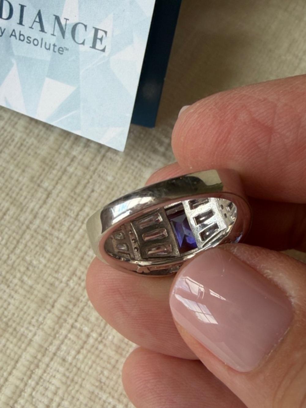 Simulated Sapphire Blue Cocktail Ring in Sterling Silver, Like New. Size 8 - Picture 6 of 6